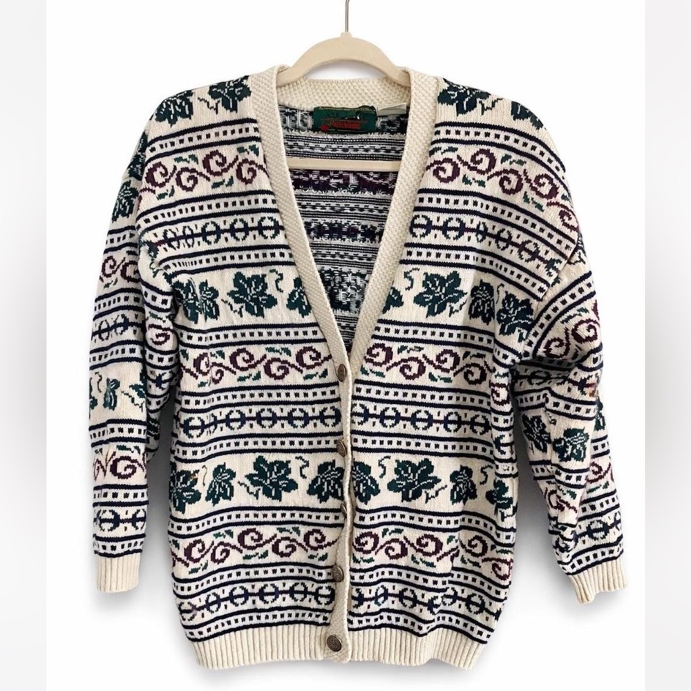 Vintage Northern Reflections Fair Isle Cardigan Cream Canadian Knit Cottagecore